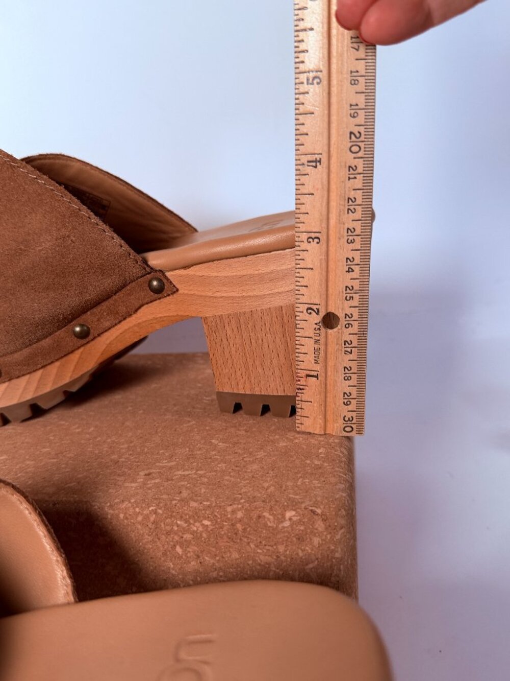 Suede Mule Clogs Chunky Wood Platform Lug Sole Part Shearling Insole US 8 EU 39 - Picture 7 of 9